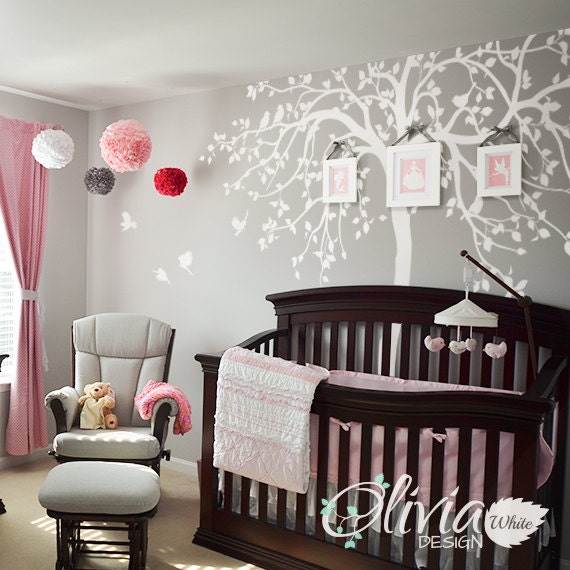 White Nursery Tree Wall Decal Huge Kids Room Decor Large Mural White Whimsical Sticker - Nt033 - image 1