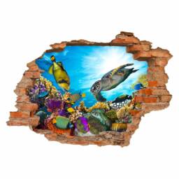 035 Wall Tattoo - Hole in The Underwater World Coral Reef Turtle Sea 6 Sizes Children's Room Decoration Sticker Decal - thumbnail 1
