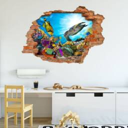 035 Wall Tattoo - Hole in The Underwater World Coral Reef Turtle Sea 6 Sizes Children's Room Decoration Sticker Decal - thumbnail 3