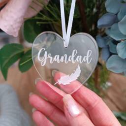 Acrylic Heart Christmas Tree Ornament - Personalised Decoration Feather Babyloss Loss Of Grandad - thumbnail 2