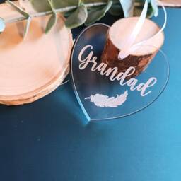 Acrylic Heart Christmas Tree Ornament - Personalised Decoration Feather Babyloss Loss Of Grandad - thumbnail 3
