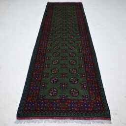 3x10 Ft Afghan Green Runner Rug, Vintage Pattern Oriental Hand Knotted Soft Wool Bukhara Veg Dyes Traditional Hallway - thumbnail 3