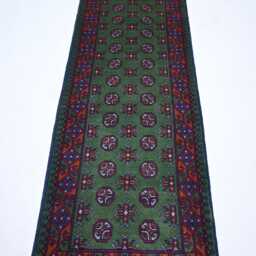 3x10 Ft Afghan Green Runner Rug, Vintage Pattern Oriental Hand Knotted Soft Wool Bukhara Veg Dyes Traditional Hallway - thumbnail 2