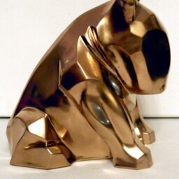 Gold Bull Terrier Sculpture Stucco Plaster Home Decor Statue - thumbnail 3