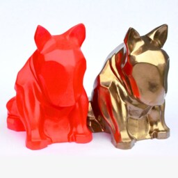 Gold Bull Terrier Sculpture Stucco Plaster Home Decor Statue - thumbnail 4