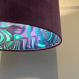 Purple Velvet Drum Lampshade, Double Sided Lampshade With Purple Wavy Marble Cotton Interior - thumbnail 2