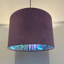Purple Velvet Drum Lampshade, Double Sided Lampshade With Purple Wavy Marble Cotton Interior