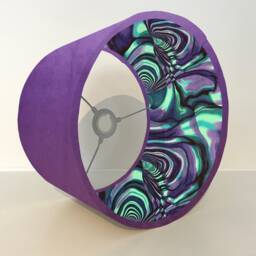 Purple Velvet Drum Lampshade, Double Sided Lampshade With Purple Wavy Marble Cotton Interior - thumbnail 3