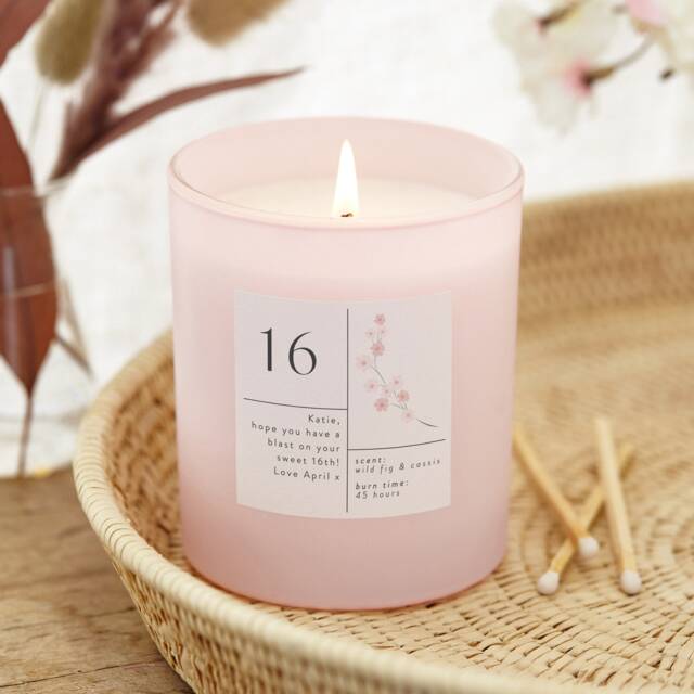 Personalised 16Th Birthday Candle Gift Pink Floral, Natural Wax - image 1