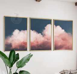 Pink Cloud Wall Art Set Of 3 - Modern Abstract Sky Prints Soft Pastel Artwork Minimalist Living Room Decor - thumbnail 1