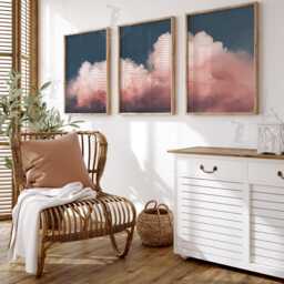 Pink Cloud Wall Art Set Of 3 - Modern Abstract Sky Prints Soft Pastel Artwork Minimalist Living Room Decor - thumbnail 2