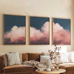 Pink Cloud Wall Art Set Of 3 - Modern Abstract Sky Prints Soft Pastel Artwork Minimalist Living Room Decor - thumbnail 3