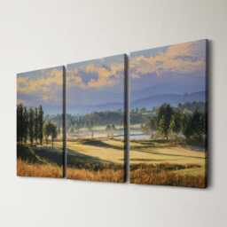 Mountain Golf Course 3 Panel Split Canvas Wall Art Scenic Landscape Painting Clubhouse Decor Oil Framed Home - thumbnail 1