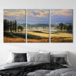 Mountain Golf Course 3 Panel Split Canvas Wall Art Scenic Landscape Painting Clubhouse Decor Oil Framed Home - thumbnail 2