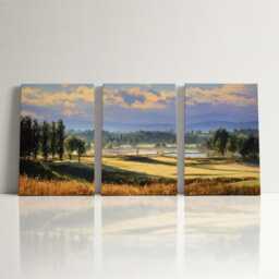 Mountain Golf Course 3 Panel Split Canvas Wall Art Scenic Landscape Painting Clubhouse Decor Oil Framed Home - thumbnail 3
