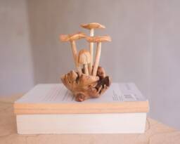 Small Mushroom Sculpture, Personalized Statue, Hand Carved Miniature, Wood Carving, Art, Wooden Figure, Room Decor, Kitchen, Gift For Mother - thumbnail 1