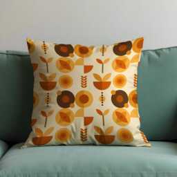 Mid Century Modern Floral Cushion Cover, Orange & Mustard Retro Throw Pillow 60S 70S Classic Style Sofa Decor - thumbnail 4