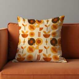 Mid Century Modern Floral Cushion Cover, Orange & Mustard Retro Throw Pillow 60S 70S Classic Style Sofa Decor - thumbnail 2