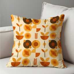 Mid Century Modern Floral Cushion Cover, Orange & Mustard Retro Throw Pillow 60S 70S Classic Style Sofa Decor - thumbnail 3