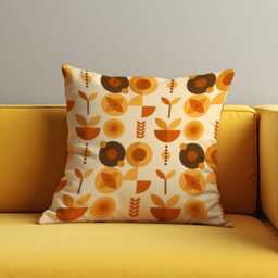 Mid Century Modern Floral Cushion Cover, Orange & Mustard Retro Throw Pillow 60S 70S Classic Style Sofa Decor