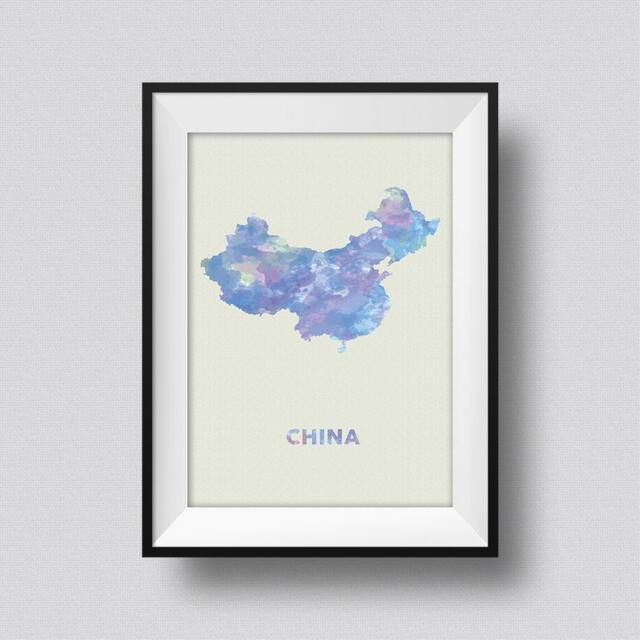 China Watercolor Map Art Print Ink Splash Poster Canvas