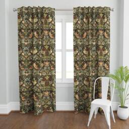 Morris Inspired Curtain Panel - Victorian Birds Arts & Crafts Custom Strawberry Thief Soft By Peacoquettedesigns - thumbnail 2