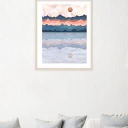 A3 A4 Original Art Print - Blue Pink Nautical Sea Nature Poster Sun Art Bedroom Wall Sunset Calming - thumbnail 2