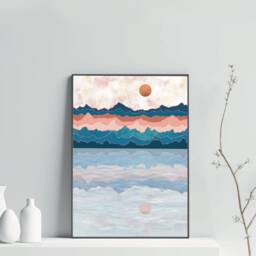 A3 A4 Original Art Print - Blue Pink Nautical Sea Nature Poster Sun Art Bedroom Wall Sunset Calming - thumbnail 3