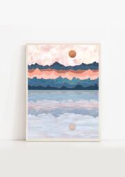 A3 A4 Original Art Print - Blue Pink Nautical Sea Nature Poster Sun Art Bedroom Wall Sunset Calming - thumbnail 1