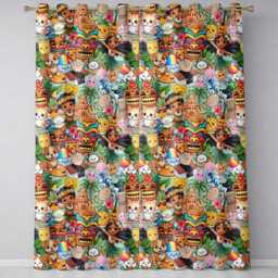 Cute Hawaiian Kids Tiki Mask Pineapple Teal Background Seamless Pattern Readymade Eyelet Ring Top Thermal 100% Blackout Curtains - thumbnail 2
