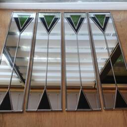 Art Deco Mirror Green & Black Handcrafted By Catfish Glass 10x40cm - thumbnail 3
