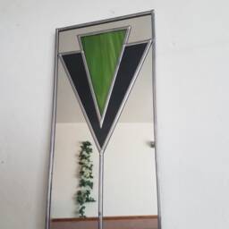 Art Deco Mirror Green & Black Handcrafted By Catfish Glass 10x40cm - thumbnail 2