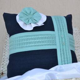 Denim Pillow Chunky Blue Aquamarine Flower Cushion - 16x16 In - thumbnail 2