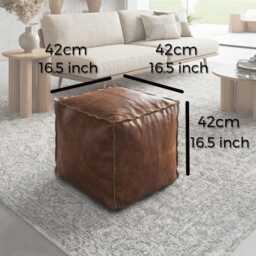 Handmade Vegan Leather Pouf - Cubes Ottoman Footstool Tan Brown Black - Unstuffed Leathers