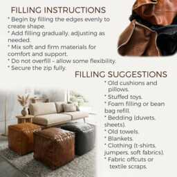 Handmade Vegan Leather Pouf - Cubes Ottoman Footstool Tan Brown Black - Unstuffed Leathers - thumbnail 3