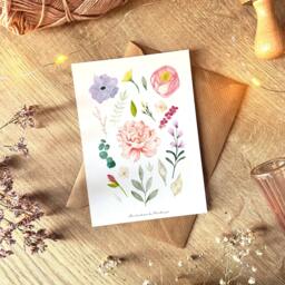 A6 Card With Watercolor Spring Flowers - Rose, Peony, Eucalyptus & Anemones Made in France - thumbnail 1