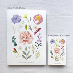 A6 Card With Watercolor Spring Flowers - Rose, Peony, Eucalyptus & Anemones Made in France - thumbnail 2