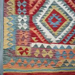 Kilim Rug Classic, Handmade Artisan Afghan Turkish, Scandinavian, Navajo, Bohemian Flatweave, Natural Wool 197x146 cm - thumbnail 2