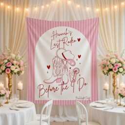 Last Rodeo Before The I Do Tapestry - Pink Cowgirl Bachelorette Wall Hanging, Western Bridal Shower Backdrop, Bride Party Decor - thumbnail 3