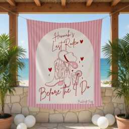 Last Rodeo Before The I Do Tapestry - Pink Cowgirl Bachelorette Wall Hanging, Western Bridal Shower Backdrop, Bride Party Decor