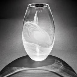 Hand Engraved Wave Vase - Yacht Glass Sailing Gift Ocean Boat On A Crystal Dartington Sailboat - thumbnail 3