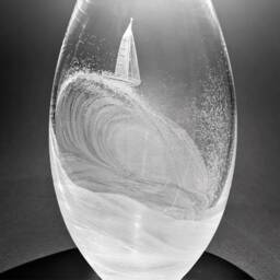 Hand Engraved Wave Vase - Yacht Glass Sailing Gift Ocean Boat On A Crystal Dartington Sailboat - thumbnail 2