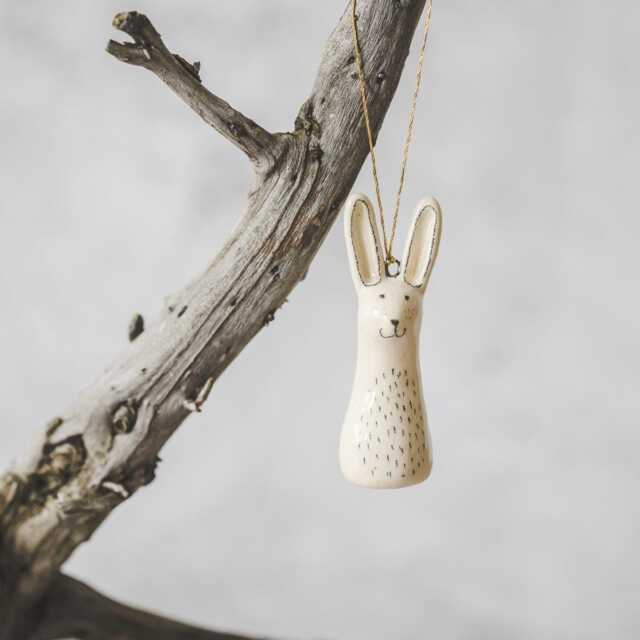 Ceramic Woodland Hare Christmas Tree Decoration - Hand Painted Wild Animal Sculpture Ornament - image 1