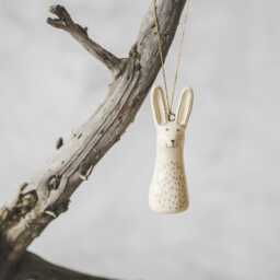 Ceramic Woodland Hare Christmas Tree Decoration - Hand Painted Wild Animal Sculpture Ornament