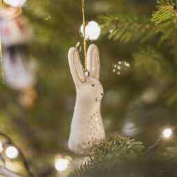 Ceramic Woodland Hare Christmas Tree Decoration - Hand Painted Wild Animal Sculpture Ornament - thumbnail 2