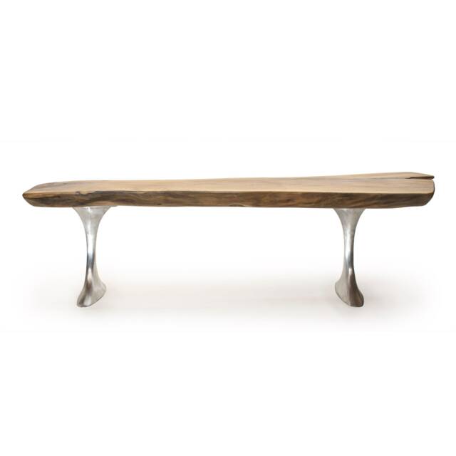 Walnut Slab Coffee Table With Sand Cast Aluminium Legs Brushed Matte Finish - image 1