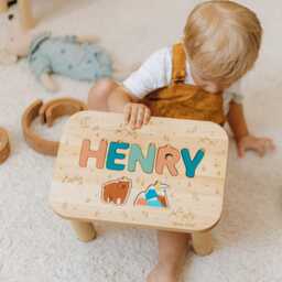 Name Stool By Space Chris, Montessori Helper For Kids, 1St Birthday Gift For Baptism/Christmas Toddler Gift, Playroom Furniture - thumbnail 2
