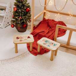 Name Stool By Space Chris, Montessori Helper For Kids, 1St Birthday Gift For Baptism/Christmas Toddler Gift, Playroom Furniture - thumbnail 3