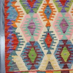 Runner Rug Multicolour, Handmade Artisan Afghan Turkish Scandinavian Navajo Bohemian Flatweave Wool Multicolour Kilim 304x83 cm - thumbnail 2