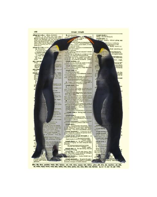 Penguins in Love Art Print On Upcycled 1800S Dictionary Page, Book Art, Home Decor, Wall Valentine's Day Gift - image 1